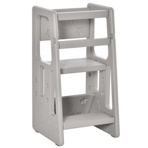 homcom scaletta per bambini torre montessoriana altezza regolabile 3 livelli, 47x47x90cm, grigio