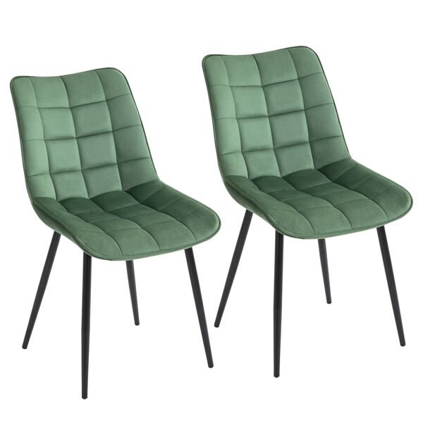 homcom set 2 sedie sala da pranzo moderne imbottite da salotto e soggiorno, stile nordico rivestimento in velluto, verde, 46x58.5x85.5cm