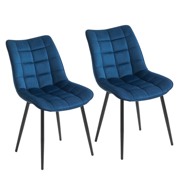 homcom set 2 sedie sala da pranzo moderne imbottite da salotto e soggiorno, stile nordico rivestimento in velluto, blu, 46x58.5x85.5cm