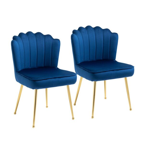 homcom set 2 sedie imbottite moderne per salotto o soggiorno con rivestimento effetto vellutato, 57x58x88cm, sedia da pranzo blu