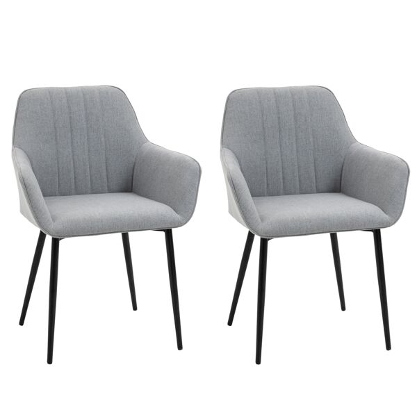 homcom set 2 sedie imbottite sedie sala da pranzo moderne, salotto o soggiorno in stile scandinavo, grigie, 59.5x56.5x81cm