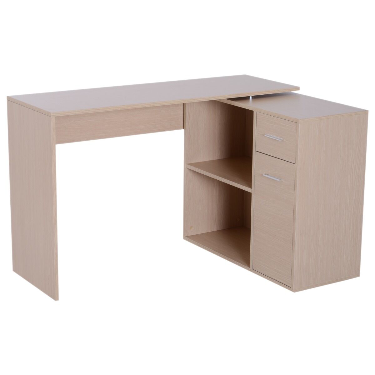 Homcom Scrivania Moderna per Computer Girevole a 360° 2 Ripiani 2 Cassetti, Tavolo da Pranzo in Rovere Legno, 117x82x74cm