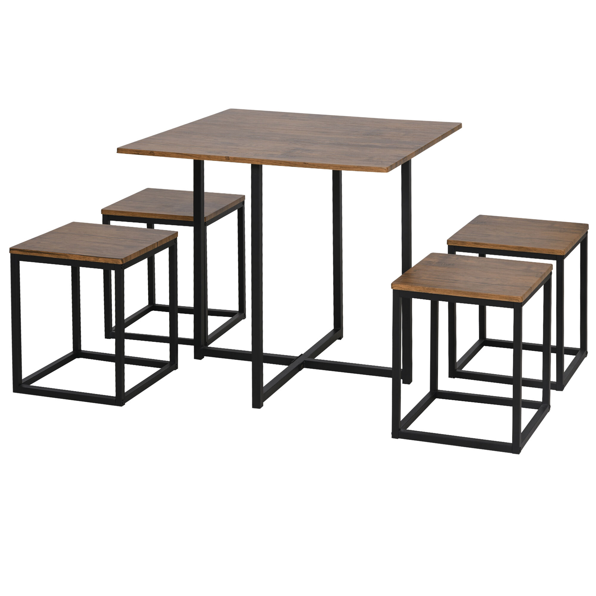 Homcom Set 5 Pezzi Tavolo Bar con Sgabelli in Stile Industriale per Cucina, Casa o Ristorante, Nero e Color Legno