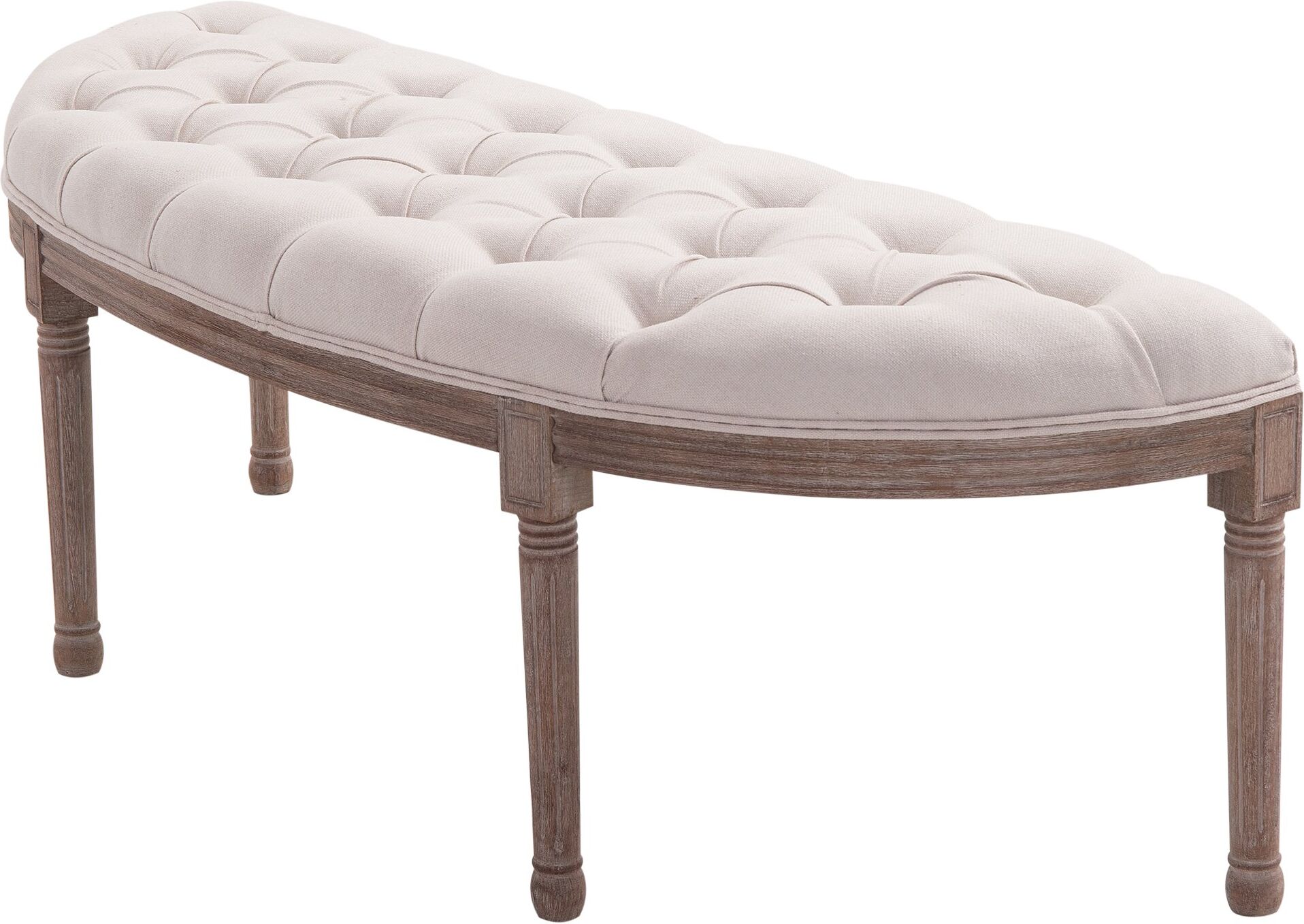 Homcom Panca Fondo letto Semicircolare con Struttura in Legno e Imbottitura in Stile Chesterfield, Beige, 140,5x51x48cm