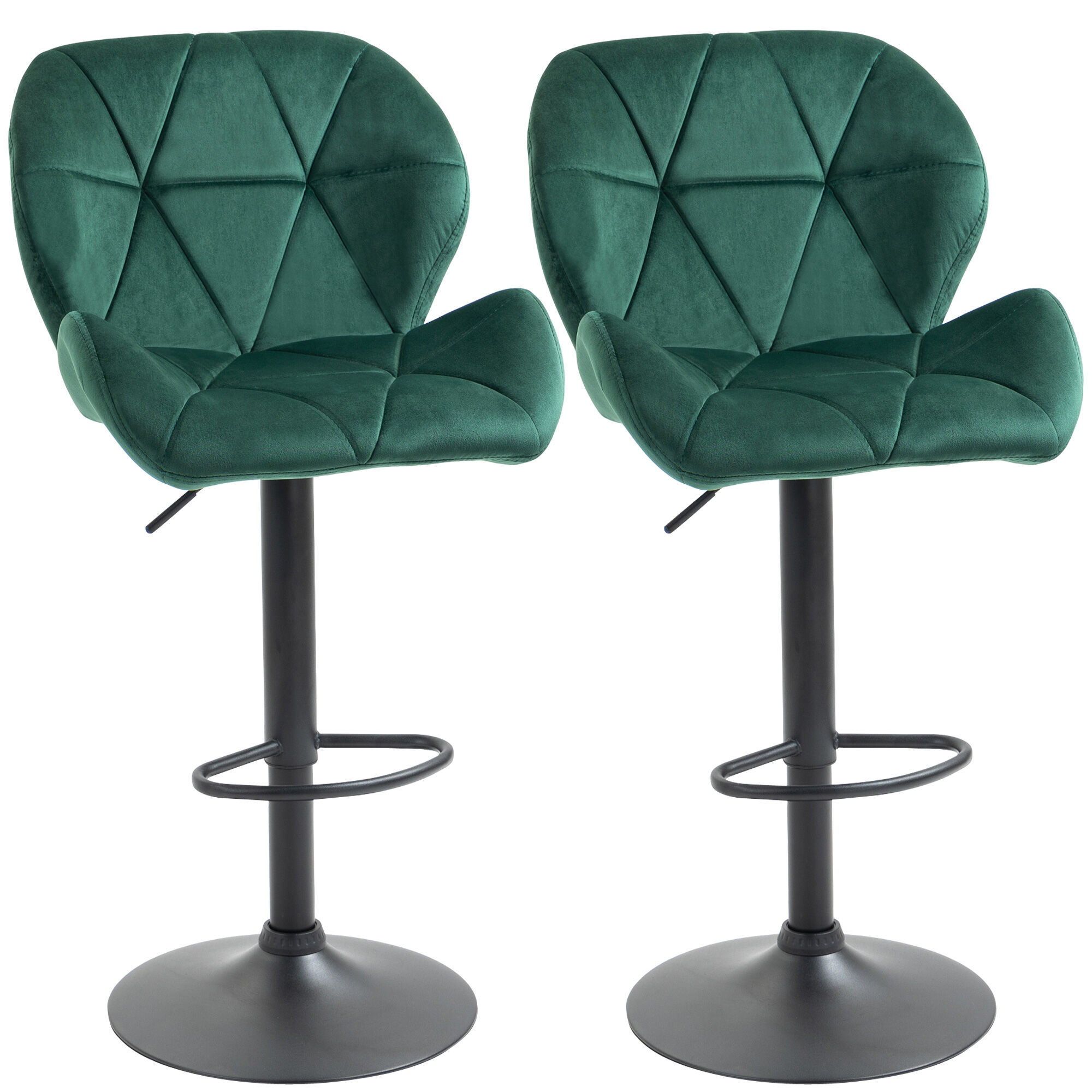 Homcom Set 2 Sgabelli da Bar Girevoli con Altezza Regolabile, Rivestimento Velluto e Base Rotonda, 51.5x57.5x93-114.5cm, Verde