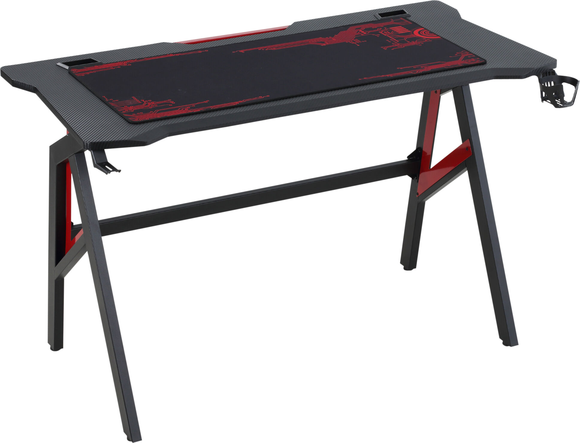 Homcom Scrivania Gaming Moderna per Camera o Ufficio con Tappetino Mouse Maxi e Accessori, 120x58x75cm, Rosso e Nero