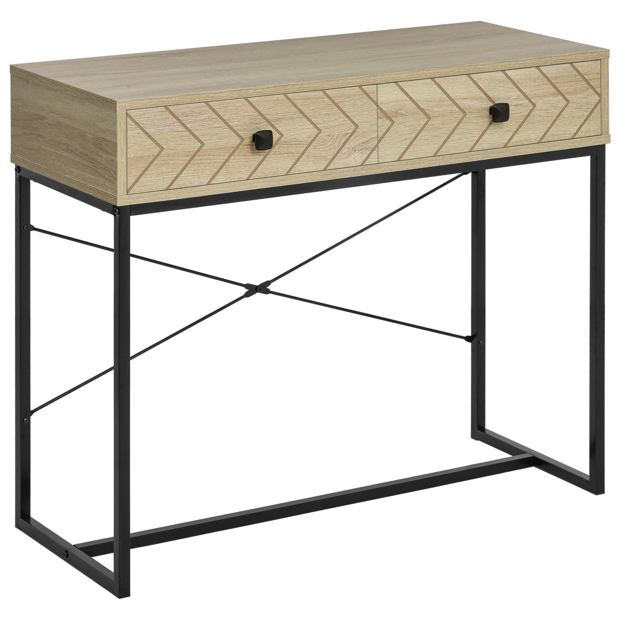 Homcom Tavolo Consolle Vintage in Legno e Metallo Nero per Un Ingresso dal Design Contemporaneo, 2 Cassetti 90x35x76cm