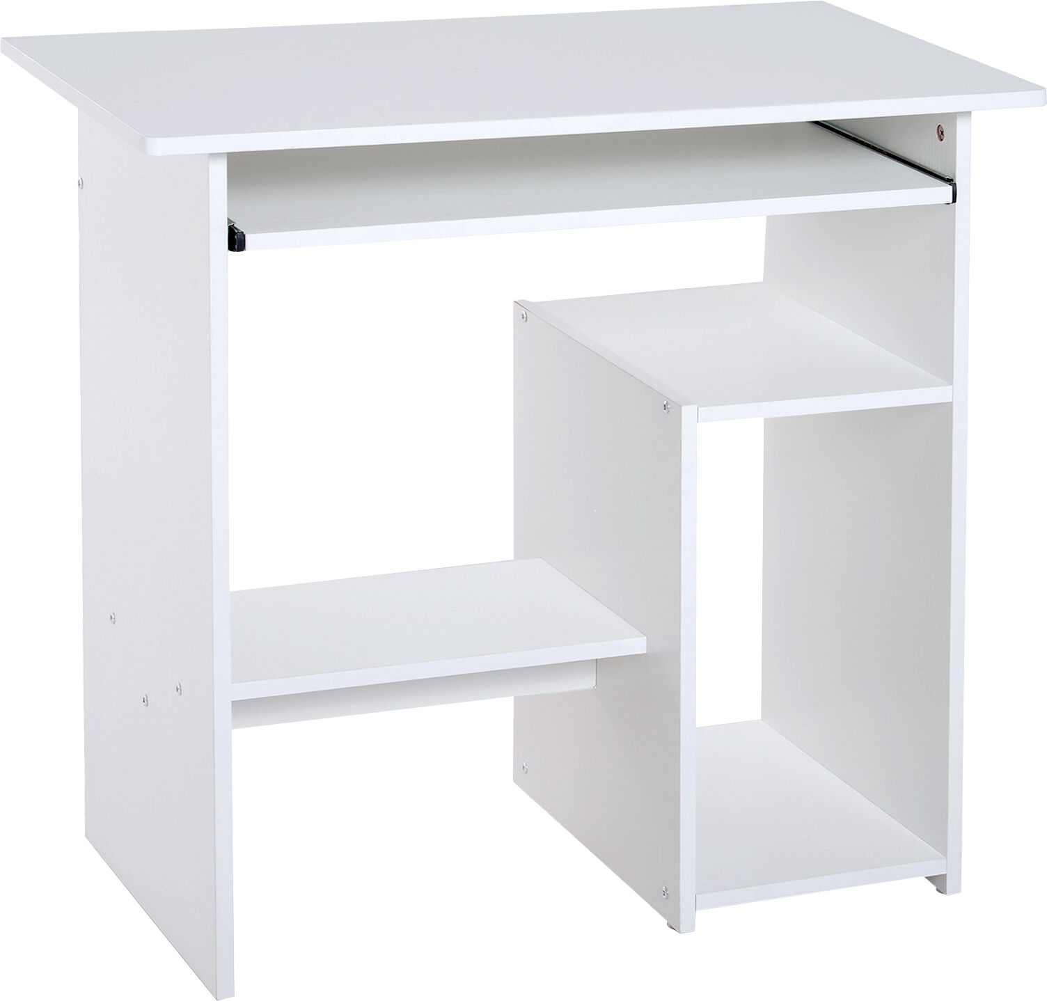 Homcom Scrivania Porta PC Moderna Salvaspazio, Ripiano per CPU e Mensola Tastiera Estraibile in Legno, 80x45x75cm, Bianco