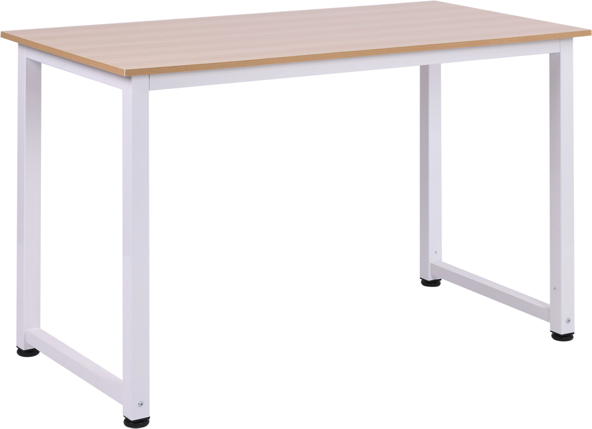 Homcom Scrivania per Computer Grande Superficie Gambe Regolabili, Tavolo da Pranzo 120x60x76cm finitura in Rovere Millennium, Telaio Bianco