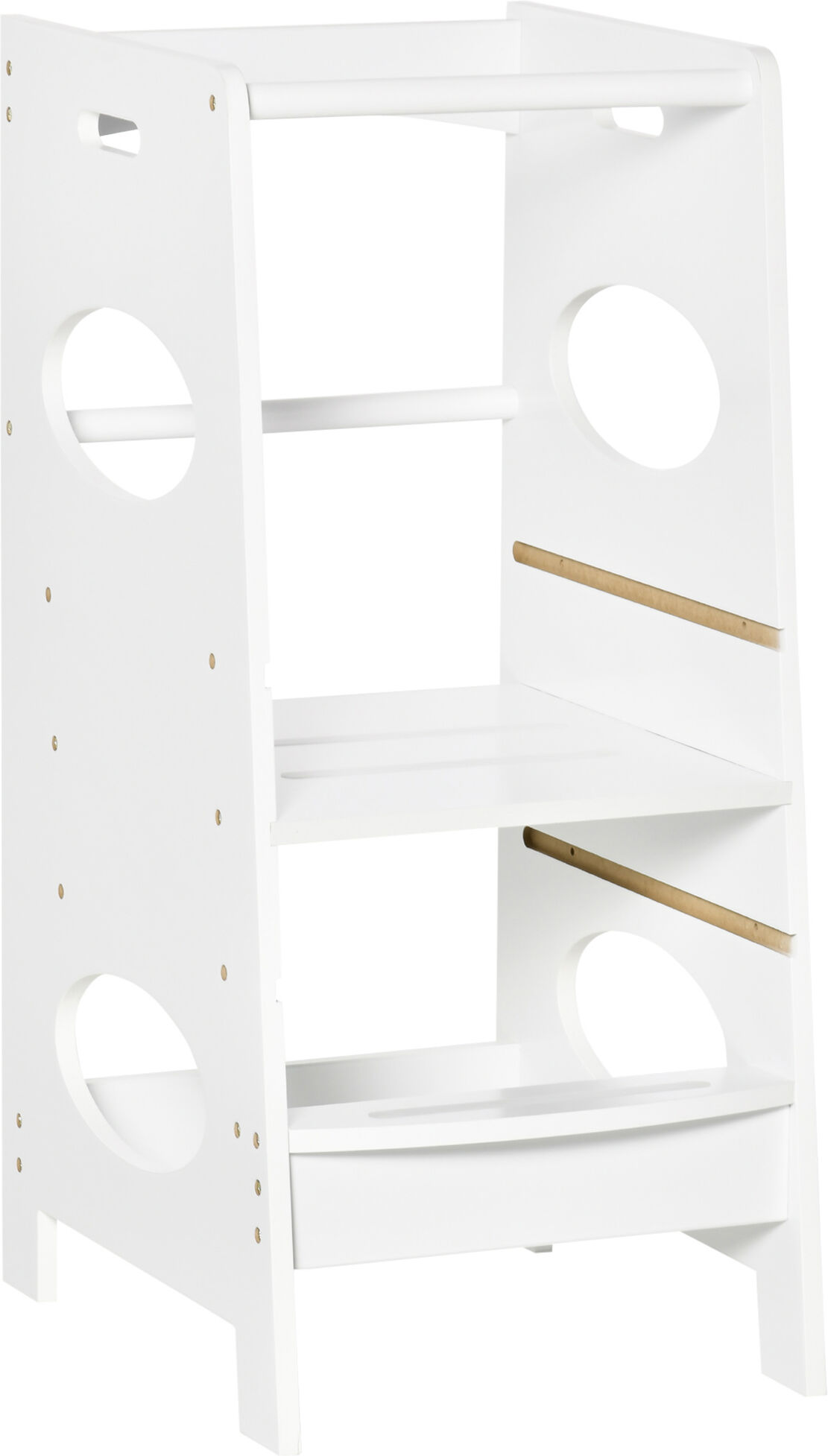 Homcom Torre Montessoriana di Apprendimento Altezza Regolabile a 3 Livelli, Scaletta per Bambini Learning Tower in Legno MDF, Bianco