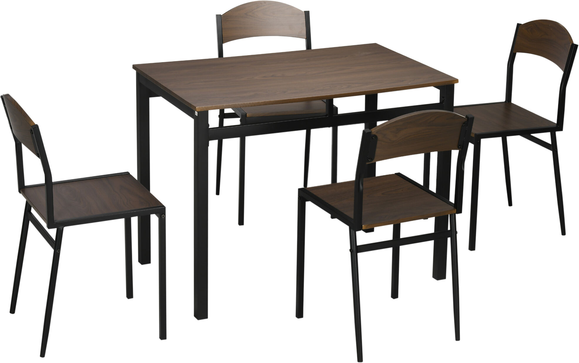 Homcom Set da Pranzo da 5 Pezzi con 1 Tavolo Rettangolare 100x63x76.5 cm e 4 Sedie 45x40x82 cm, in Acciaio e MDF, Nero e Rovere