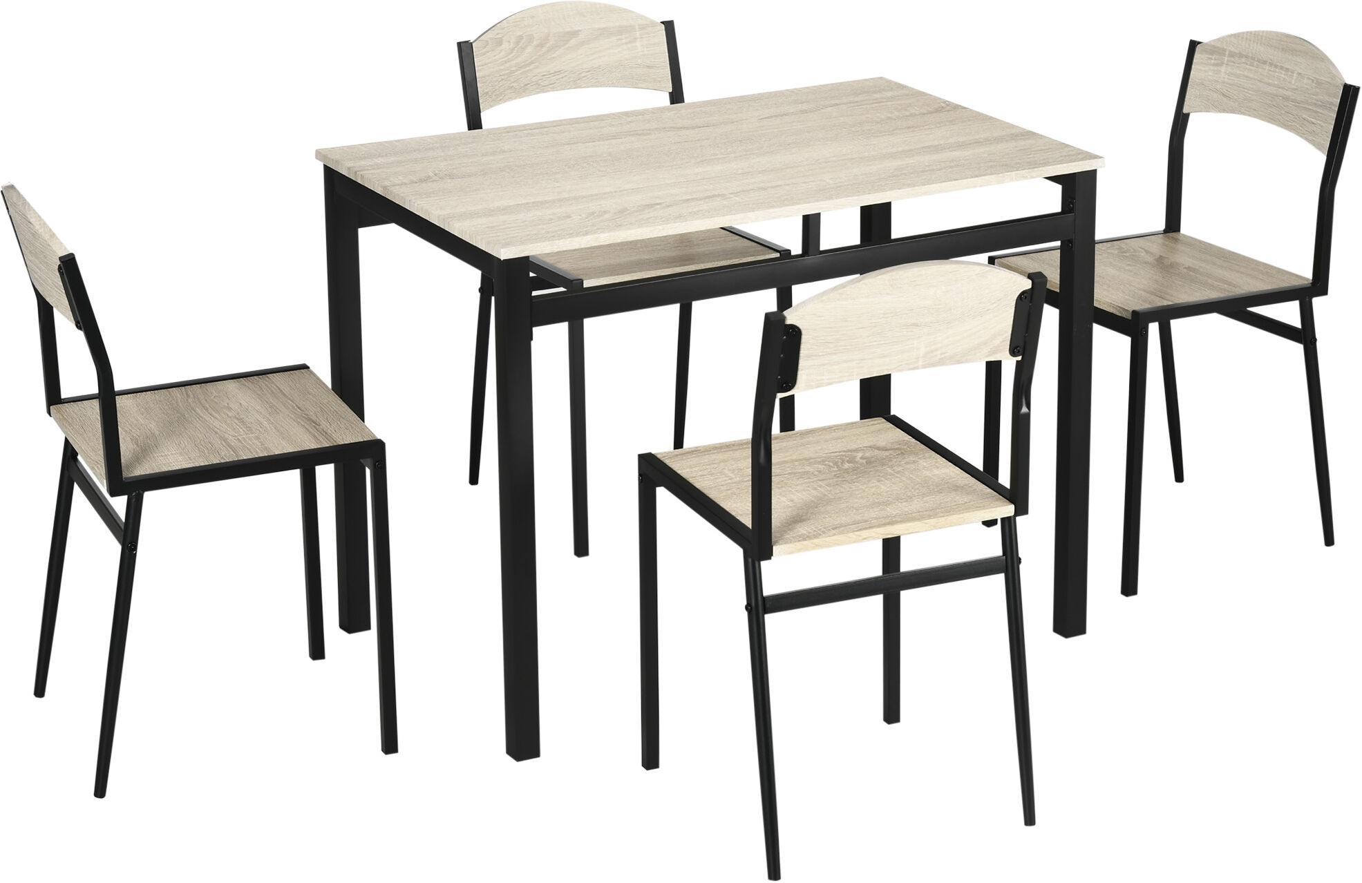 Homcom Set da Pranzo con Tavolo Rettangolare e 4 Sedie in Acciaio e MDF, Nero e Rovere