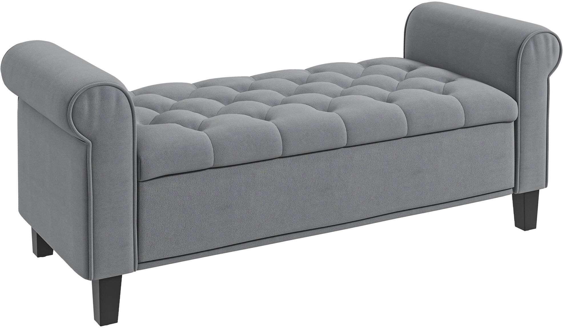 Homcom Panca Fondo Letto in Tessuto Vellutato con Spazio Portaoggetti e Braccioli, 126x48.5x57 cm, Grigio