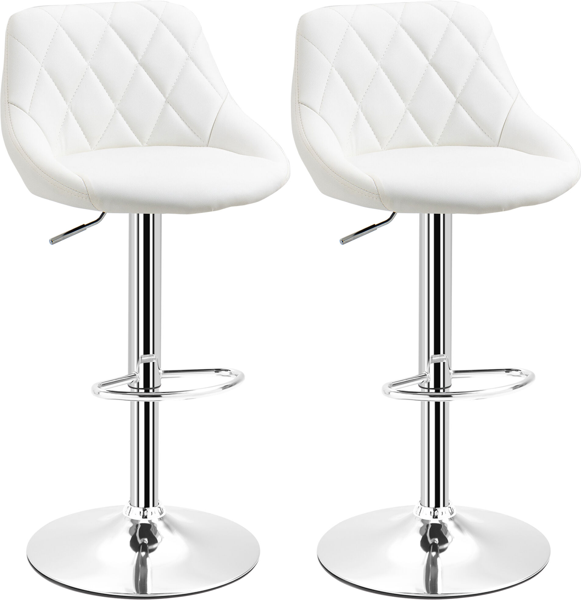 Homcom Set 2 Sgabelli da Bar, Altezza Regolabile con Base in Metallo e Seduta in Similpelle, 46x48x83-104cm, Bianco