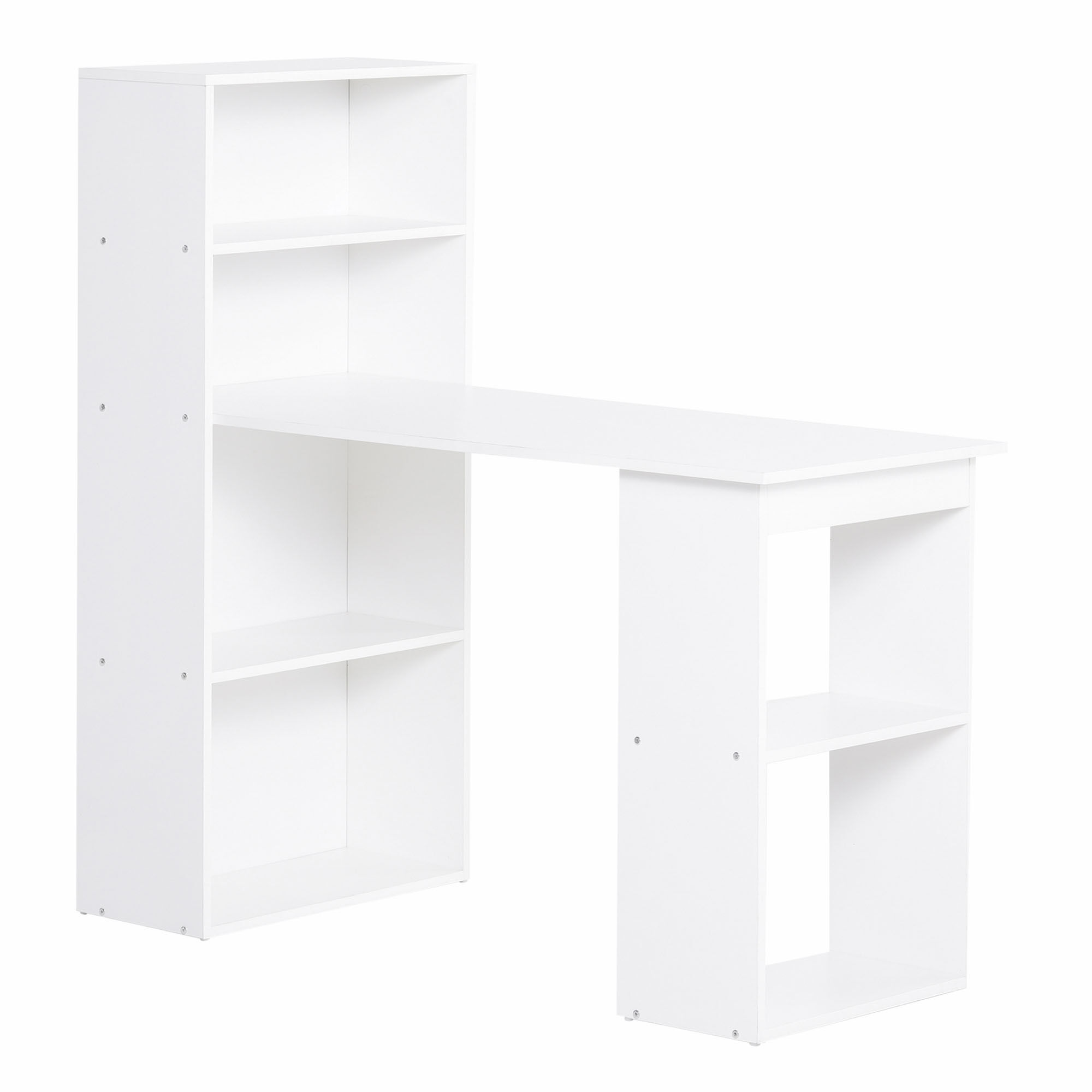 Homcom Scrivania Computer con Libreria Porta PC Salvaspazio, Tavolo da Pranzo per Ufficio e Studio, 120x55x120 cm, Bianco