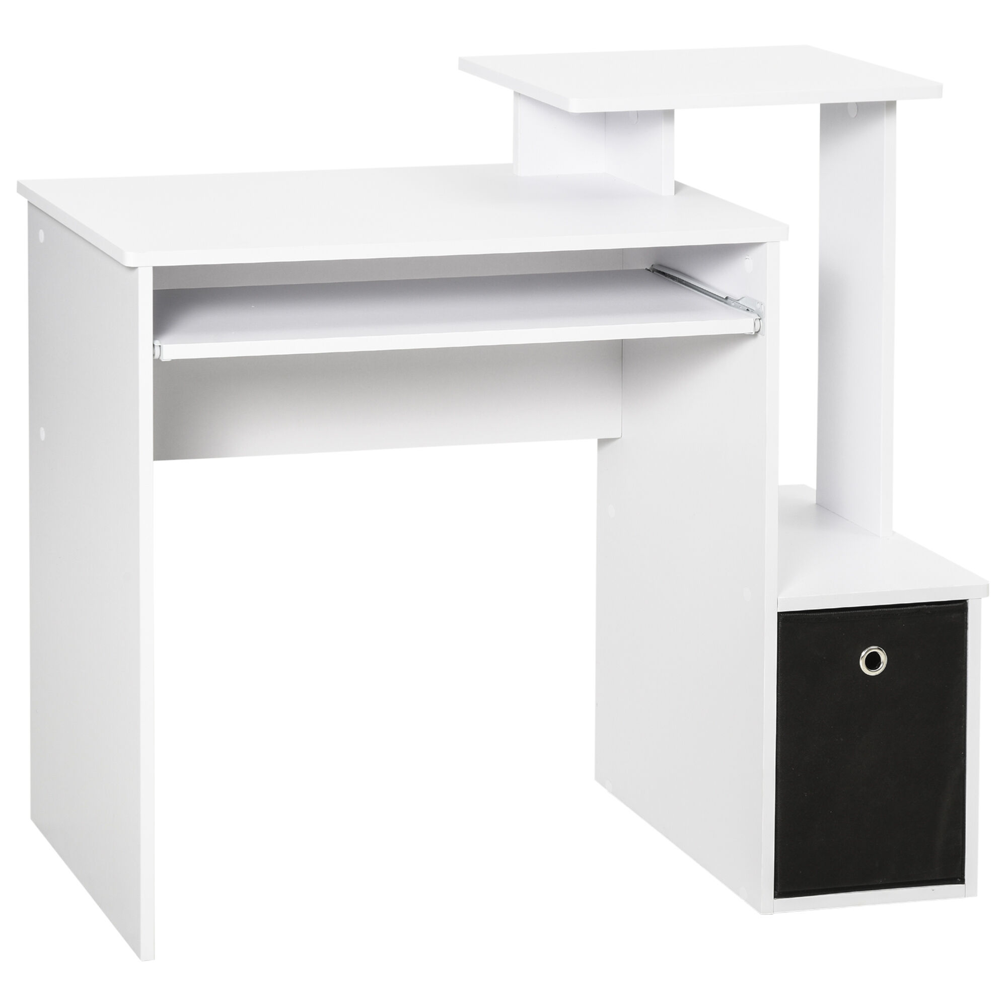 Vinsetto HOMCOM Scrivania Moderna con Mensola per Tastiera e Cassetto in Tessuto, 100x40x86.6cm, Bianco e Nero