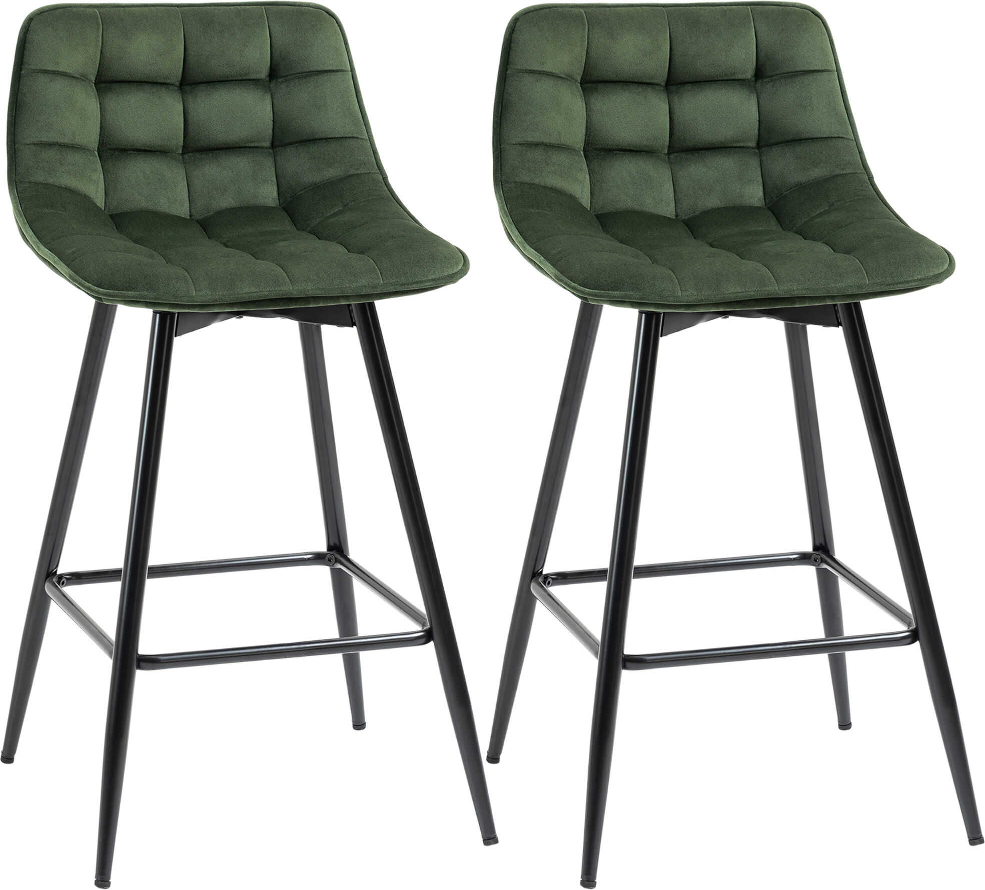 Homcom Set 2 Sgabelli da Bar con Schienale e Poggiapiedi Stile Nordico in Metallo e Velluto, Verde, 45x47x88cm