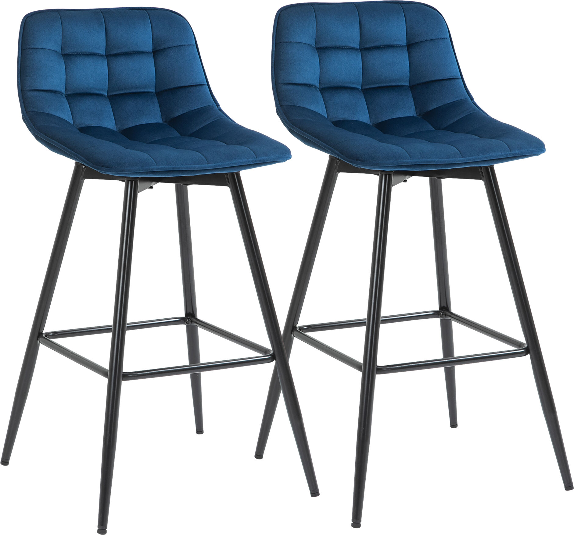 Homcom Set 2 Sgabelli da Bar Sedie Imbottite per Salotto Stile Nordico, Rivestimento Velluto e Poggiapiedi, Blu, 45x47x88cm