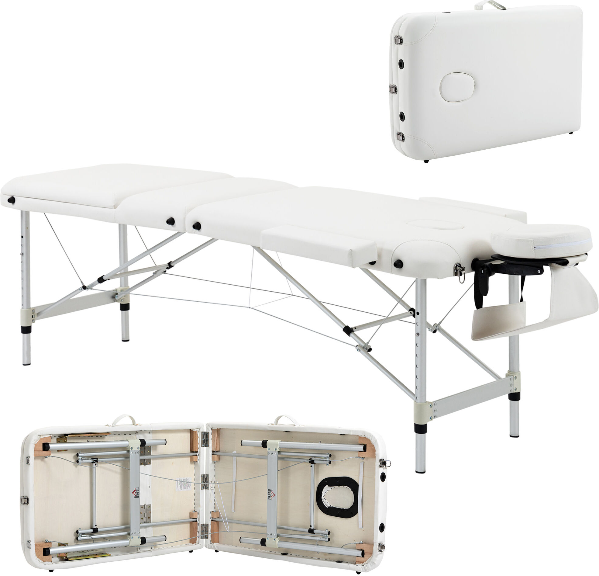 Homcom Lettino Massaggi Portatile Pieghevole e Professionale in Alluminio bianco 215x60x61-84cm