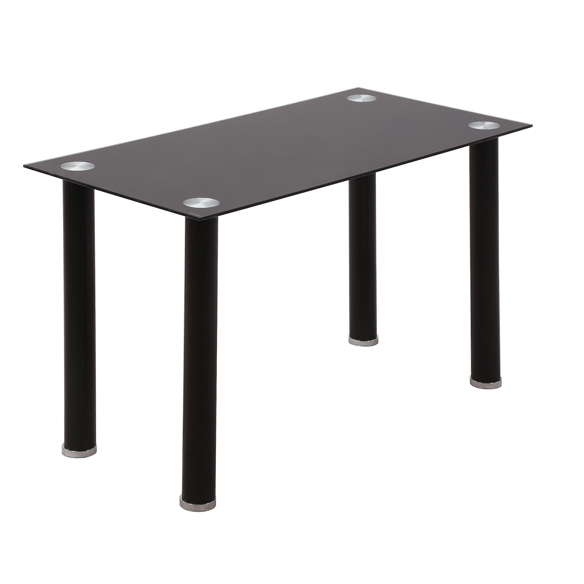 Homcom Tavolo Rettangolare Moderno da Cucina e Soggiorno, Gambe Rotonde in Metallo e Piano in Vetro Temperato, 120x60x75cm, Nero