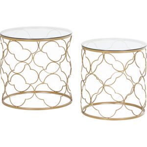 Homcom Set di 2 Tavolini da Salotto Impilabili Art Deco in Metallo con Piano in Vetro, Oro Aosom Homcom Set di 2 Tavolini da Salotto Impilabili Art Deco in Metallo con Piano in Vetro, Oro Aosom