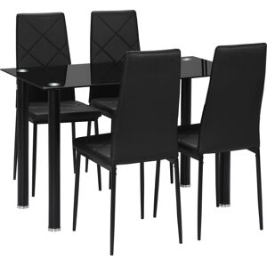 Homcom Set Tavolo da Pranzo Moderno con 4 Sedie Imbottite in Finta Pelle e Piano in Vetro Temperato Nero per Cucina e Soggiorno Elegante Aosom Homcom Set Tavolo da Pranzo Moderno con 4 Sedie Imbottite in Finta Pelle e Piano in Vetro Temperato Nero per Cucina e Soggiorno Elegante Aosom