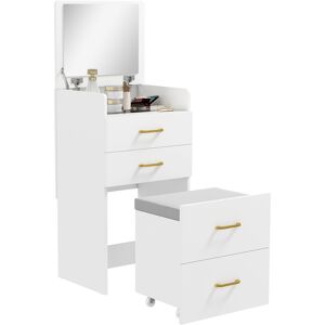 Homcom Tavolo da toeletta 3-in-1 con specchio, comodino, sgabello a rotelle, cassetti, Bianco Aosom Italy Homcom Tavolo da toeletta 3-in-1 con specchio, comodino, sgabello a rotelle, cassetti, Bianco Aosom Italy