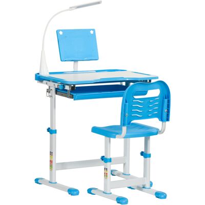 Homcom Scrivania per Bambini con Sedia Regolabile per Età 6-12 Anni Piano Inclinabile a 45 Gradi con Lampada LED Acciaio e MDF Blu Aosom Homcom Scrivania per Bambini con Sedia Regolabile per Età 6-12 Anni Piano Inclinabile a 45 Gradi con Lampada LED Acciaio e MDF Blu Aosom