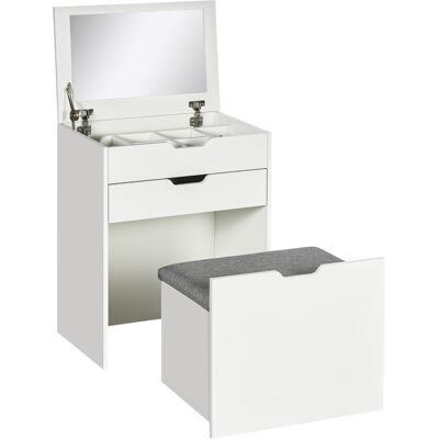 Set toeletta in legno bianco HOMCOM con specchiera, cassetto e sgabello - Toeletta Set toeletta in legno bianco HOMCOM con specchiera, cassetto e sgabello - Toeletta