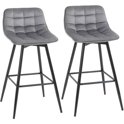 Homcom Set 2 Sgabelli Bar Sedie Imbottite, Stile Nordico, Velluto Grigio, Poggiapiedi, 45x47x88cm, Comfort e Design Aosom Homcom Set 2 Sgabelli Bar Sedie Imbottite, Stile Nordico, Velluto Grigio, Poggiapiedi, 45x47x88cm, Comfort e Design Aosom