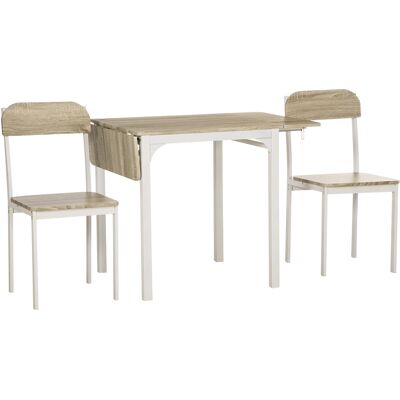 Homcom Set Tavolo da Pranzo per 2 Persone, Tavolo Pieghevole in Legno e Metallo con 2 Sedie da Pranzo per Cucina e Soggiorno, Legno Naturale Homcom Set Tavolo da Pranzo per 2 Persone, Tavolo Pieghevole in Legno e Metallo con 2 Sedie da Pranzo per Cucina e Soggiorno, Legno Naturale