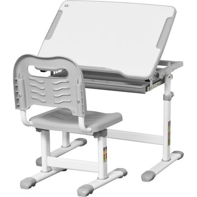 Set studio per bambini HOMCOM con scrivania e sedia regolabili - Grigio Set studio per bambini HOMCOM con scrivania e sedia regolabili - Grigio