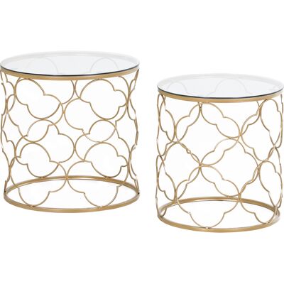 Homcom Set di 2 Tavolini da Salotto Impilabili Art Deco in Metallo con Piano in Vetro, Oro Aosom Homcom Set di 2 Tavolini da Salotto Impilabili Art Deco in Metallo con Piano in Vetro, Oro Aosom