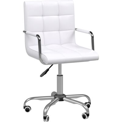 Homcom Sedia girevole in Similpelle Bianca con 5 Ruote Girevoli, Imbottitura e Altezza Regolabile, 52.5x54x84-99cm Aosom Homcom Sedia girevole in Similpelle Bianca con 5 Ruote Girevoli, Imbottitura e Altezza Regolabile, 52.5x54x84-99cm Aosom