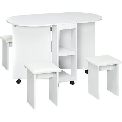 Homcom Set da cucina 5 Pezzi, Tavolo pieghevole con 2 ripiani e 4 Sgabelli in Legno truciolato, Bianco Aosom Homcom Set da cucina 5 Pezzi, Tavolo pieghevole con 2 ripiani e 4 Sgabelli in Legno truciolato, Bianco Aosom