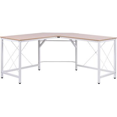 Homcom Scrivania Angolare Spaziosa in Legno e Metallo, Tavolo Porta PC Rovere e Bianco Aosom Homcom Scrivania Angolare Spaziosa in Legno e Metallo, Tavolo Porta PC Rovere e Bianco Aosom