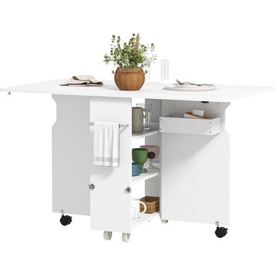 Homcom Tavolo a Ribalta Pieghevole con Ripiani a 3 Livelli, Box e Rotelle, in MDF, 130x80x76.5 cm, Bianco Aosom Homcom Tavolo a Ribalta Pieghevole con Ripiani a 3 Livelli, Box e Rotelle, in MDF, 130x80x76.5 cm, Bianco Aosom