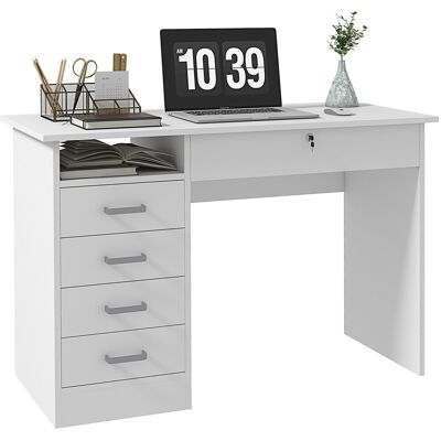 Homcom Scrivania Moderna con 5 Cassetti e Scomparto Aperto con Serratura e 2 Chiavi, 110x50x76cm, Bianco Aosom Homcom Scrivania Moderna con 5 Cassetti e Scomparto Aperto con Serratura e 2 Chiavi, 110x50x76cm, Bianco Aosom