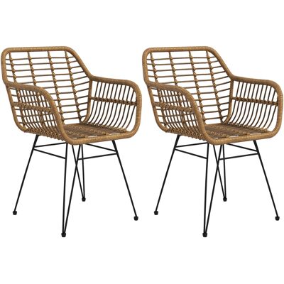 Homcom Set di 2 sedie fauteuils con Schienale e braccioli curve, Il rattan PE e Piedi in acciaio, design bohémien, Naturale, Nero Aosom Italy Homcom Set di 2 sedie fauteuils con Schienale e braccioli curve, Il rattan PE e Piedi in acciaio, design bohémien, Naturale, Nero Aosom Italy