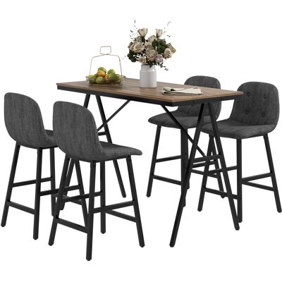 Homcom Set da bar 5 pezzi, Tavolo e 4 Sgabelli, Puntinatura a bottone, Imbottitura spessa, Lino, Grigio scuro Homcom Set da bar 5 pezzi, Tavolo e 4 Sgabelli, Puntinatura a bottone, Imbottitura spessa, Lino, Grigio scuro