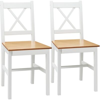 Homcom Set di 2 sedie da sala da pranzo in legno massiccio, sedie da cucina stile rustico schienale incrociato bianco e rovere Homcom Set di 2 sedie da sala da pranzo in legno massiccio, sedie da cucina stile rustico schienale incrociato bianco e rovere