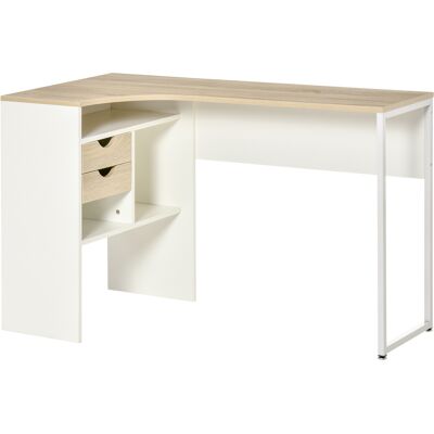 Homcom Angolo Scrivania Scrivania per Computer con Cassetti Multi-Rangement in Legno Effetto Rovere Chiaro Bianco Homcom Angolo Scrivania Scrivania per Computer con Cassetti Multi-Rangement in Legno Effetto Rovere Chiaro Bianco