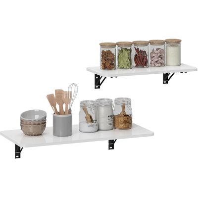 Homcom Lot de 2 tavoli pieghevoli murali, tavolo pieghevole murale in legno, per cucina, sala da pranzo, ufficio, bianco lucido Homcom Lot de 2 tavoli pieghevoli murali, tavolo pieghevole murale in legno, per cucina, sala da pranzo, ufficio, bianco lucido