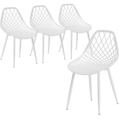Homcom Set 4 Sedie Moderne da Pranzo con Schienale Traforato in Plastica e Gambe in Metallo, per Cucina e Soggiorno, Bianco Aosom Italy Homcom Set 4 Sedie Moderne da Pranzo con Schienale Traforato in Plastica e Gambe in Metallo, per Cucina e Soggiorno, Bianco Aosom Italy