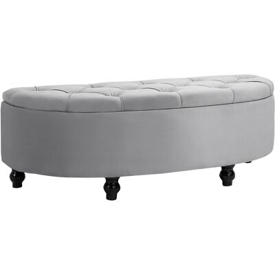 Homcom Panca Contenitore Fondoletto Imbottita a Semicerchio, Velluto e Legno, 120x46x42 cm, Grigio Chiaro Aosom Italy Homcom Panca Contenitore Fondoletto Imbottita a Semicerchio, Velluto e Legno, 120x46x42 cm, Grigio Chiaro Aosom Italy