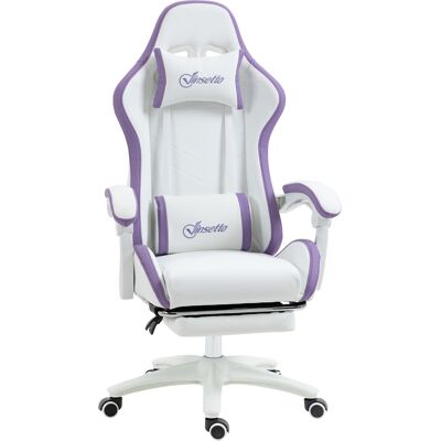 Vinsetto Sedia da Gaming con Altezza Regolabile e Schienale Reclinabile, 65x65x121-129 cm, Bianco e Viola Aosom Italy Vinsetto Sedia da Gaming con Altezza Regolabile e Schienale Reclinabile, 65x65x121-129 cm, Bianco e Viola Aosom Italy