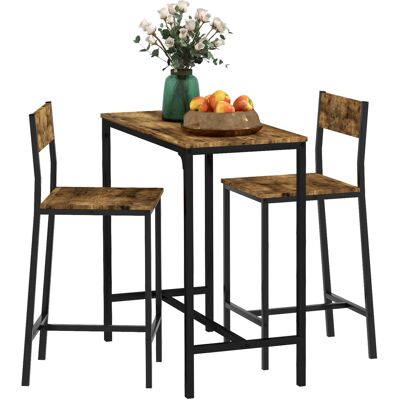 Homcom Set Bar da 3 Pezzi, Tavolo da Bar, 2 Sedie, MDF, Telaio in Metallo, Resistente all'Acqua, Marrone Aosom Italy Homcom Set Bar da 3 Pezzi, Tavolo da Bar, 2 Sedie, MDF, Telaio in Metallo, Resistente all'Acqua, Marrone Aosom Italy