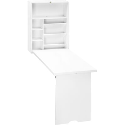 Homcom Scrivania a muro pieghevole, tavolo a parete pieghevole con ripiani per soggiorno, sala da pranzo, ufficio, 93,8 x 60 x 147 cm, bianco Aosom Italy Homcom Scrivania a muro pieghevole, tavolo a parete pieghevole con ripiani per soggiorno, sala da pranzo, ufficio, 93,8 x 60 x 147 cm, bianco Aosom Italy