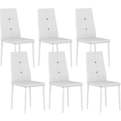 Homcom Set di 6 Sedie Moderno da Pranzo con schienale alto e seduta imbottita, Bottoni e Gambe in Acciaio, Rivestite in PU, Bianco Aosom Italy Homcom Set di 6 Sedie Moderno da Pranzo con schienale alto e seduta imbottita, Bottoni e Gambe in Acciaio, Rivestite in PU, Bianco Aosom Italy