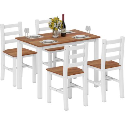 Homcom Set da Pranzo, Tavolo da Pranzo, 4 Sedie, Set da Soggiorno, Pino, Marrone+Bianco Aosom Italy Homcom Set da Pranzo, Tavolo da Pranzo, 4 Sedie, Set da Soggiorno, Pino, Marrone+Bianco Aosom Italy